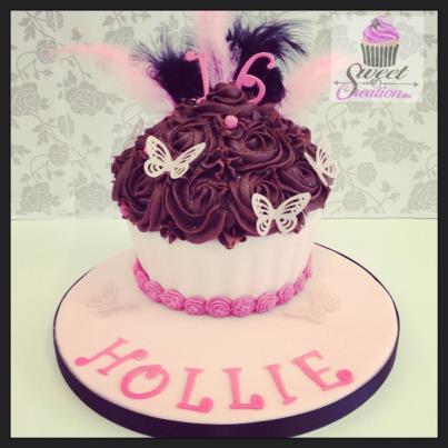 Girls Giant Cupcake with Rose Swirls and Butterflies