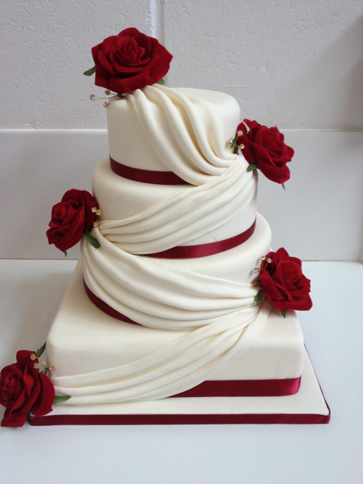 Four Tier Wedding Cake with Swags and Roses